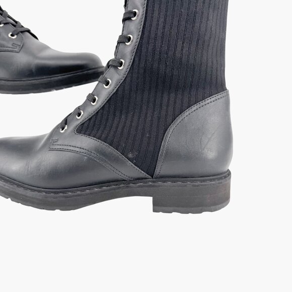Fendi Rockoko Combat Boots EU 42 US 12 Black Leather FF Zucca Lace Up Sock - Picture 9 of 14